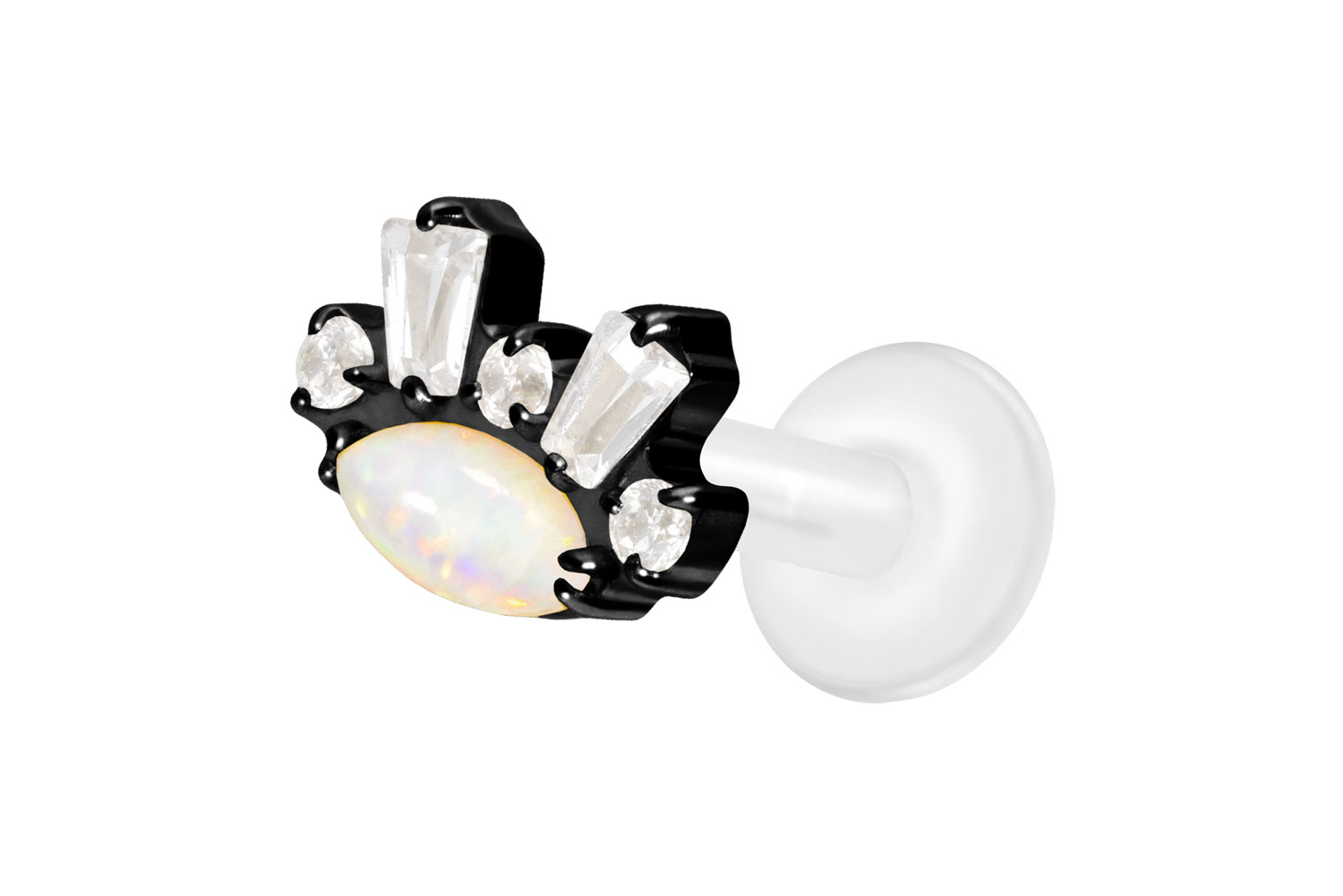 PTFE Labret Piercing mit Innengewinde + Titan-Aufsatz SYNTHETISCHER OPAL+ KRISTALLE